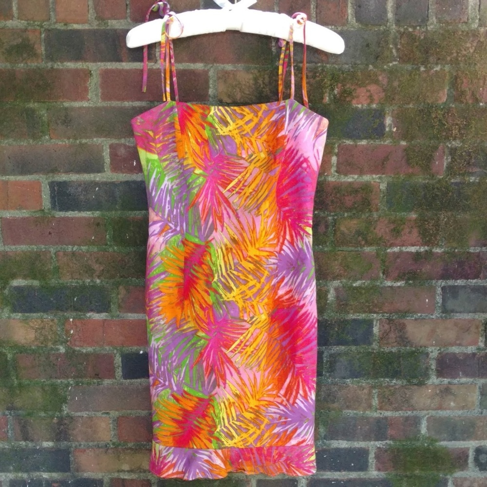 David Meister Palm Print Dress - Bright Colorful